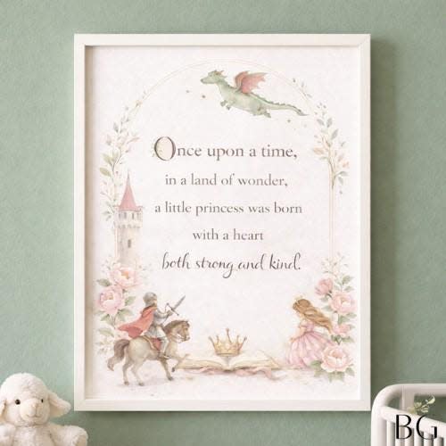 Dragon Nursery Art Print, Storybook Baby Girl Decor (Digital Download)