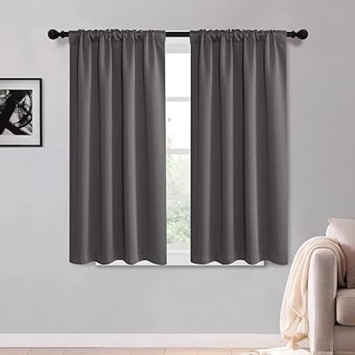 KGORGE Black Out Curtains 54 inch Long for Bedroom, Privacy Blackout Room Darkening Noise Reducing Window Drapes for Kids Room Nursery, Back Tab Rod Pocket, W52 x L54 inches, Grey, 2 Panels