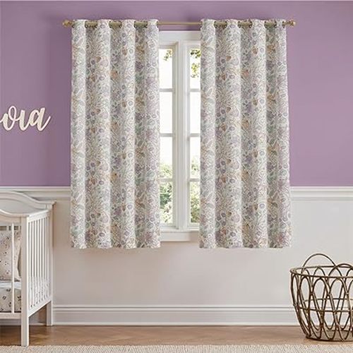 jinchan Nursery Curtains 95% Blackout Purple Floral Curtains for Girls Room, 63 Inch Length Farmhouse Drapes for Bedroom Living Room Darkening Window Treatment Grommet Top Set of 2 Panels