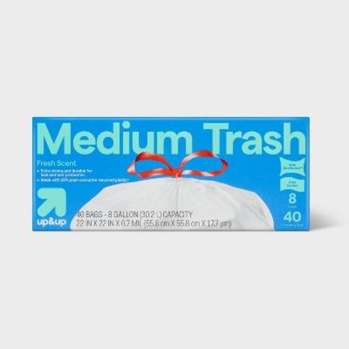 UltraStretch Drawstring Medium Trash Bags - Fresh Scent - 8 Gallon - 40ct - up&up™: LDPE Material, Odor Control