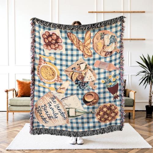 Personalized Woven Picnic Blanket - Custom Beach Throw Gift - Cottagecore Cotton Tapestry - Housewarming Summer Boho Gift - Family Gift Idea