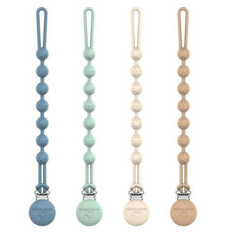 Cuddle Campus Silicone Pacifier Clip Holder with One Piece Design, Pack of 4 Soft Flexible Binky Clips with Texture Set 1(6M+)