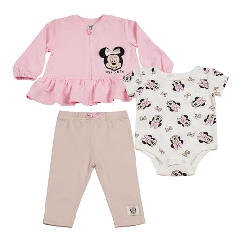 Magic Threadz Disney Clothes Baby Girls Jacket Layette Set – Minnie Mouse Outfit Set with Bodysuit & Pants (Sizes 0M–9M)