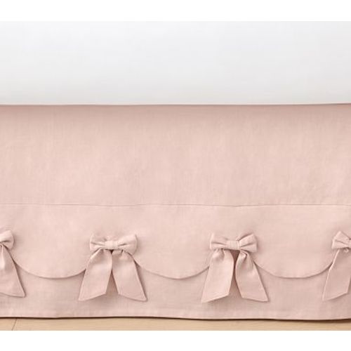 Bow European Linen Crib Skirt , Blush