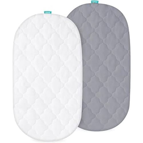 Bassinet Mattress Pad Cover, Fits 18” x 28” Munchkin Brica, Graco Pack 'n Play Day2Dream Bassinet and Pamo Babe 4 in 1 Portable(only for Bassinet), 2 Pack, Ultra Soft Waterproof, White and Grey