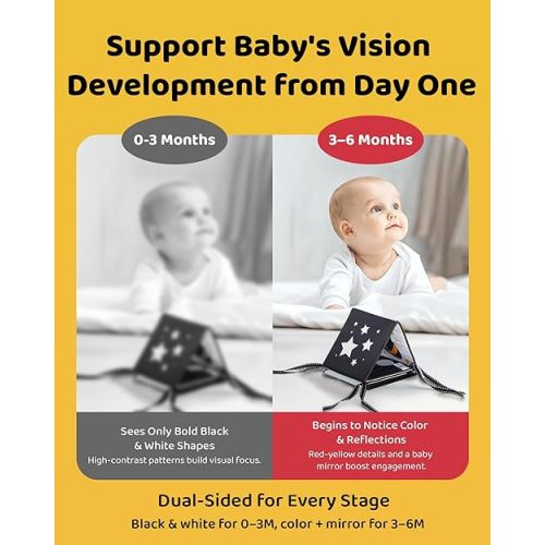 Black and White Baby Books for Newborn - Tummy Time Mirror & Sensory Toys Soft Montessori Toy for Infant Visual Stimulation, Brain Development & Early Learning - High Contrast Toys for 0-6 Months