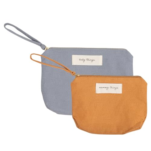 Pearhead Mom Things and Baby Things Pouch Set – Diaper Bag Storage Essentials, Neutral Cosmetic and Accessory Bags for New Mom and Newborn, Mother's Day Gift - Set of 2
