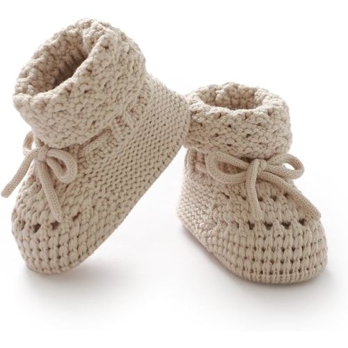 Baby Booties 100% Cotton Knitted Newborn First Cozy Warm Crib Shoes for Toddler Infant Boy Girl Babys Shower Gift