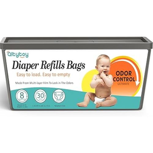 Diaper Pail Refill Bags Compatible with Diaper Genie Easy Roll Signature & Platinum Pails,30 Bags Hold up to 1400 Newborn Diapers Extra Thickness Powerful Odor Control Long-Lasting Easy to Use