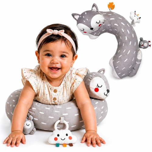 Autumn Bliss Co Tummy Time Activity Toy | Baby Sensory Pillow for Infants 0-6 Months | Pillow with Detachable Rattle | Crinkle & Teether Toys | Soft Breathable Floor Pillow for Newborns and Babies
