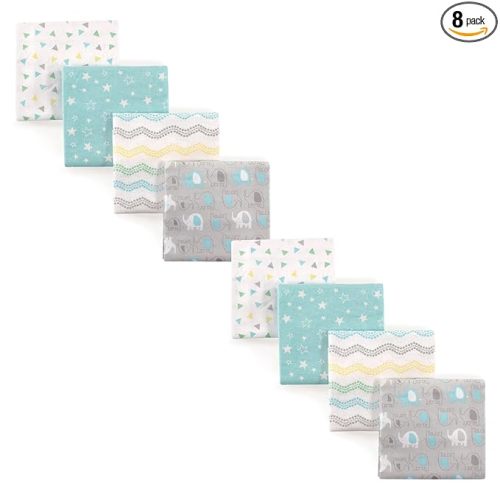 Luvable Friends Unisex Baby Cotton Flannel Receiving Blankets, Basic Elephant 8-Piece, One Size