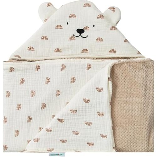 Ultra-Soft Hooded Bath Towel with Flannel Linning for Baby and Toddler,55 * 25 inches Warm Baby Absorbent Towels (Bear Design)