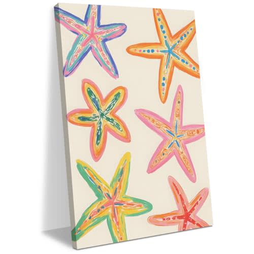 Abstract Coastal Sea Starfish Shell Decor Beach House Wall Decor Canvas Wall Art Summer Framed Prints Artwork Posters Painting Picture for Home Kitchen Dining Room Girls Room Kitchen 11.5X14.5 Inch