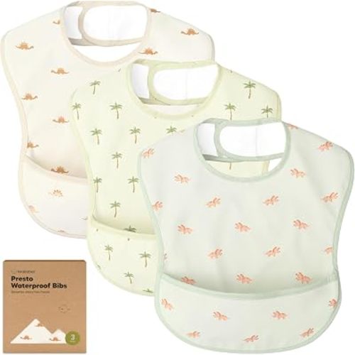 KeaBabies 3-Pack Waterproof Baby Bibs for Eating, Lightweight (Roarsome)