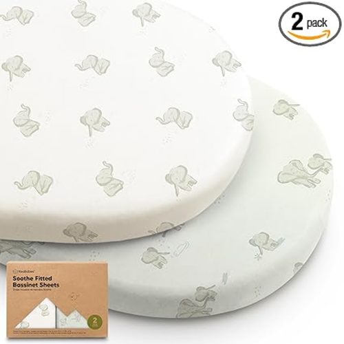 2-Pack Organic Baby Bassinet Sheets Boys, Girls - 100% Cotton Bassinet Mattress Sheets Compatible with Halo Bassinest Swivel Sleeper, Graco, Baby Delight, Universal Bassinet Fitted Sheets (Elly)
