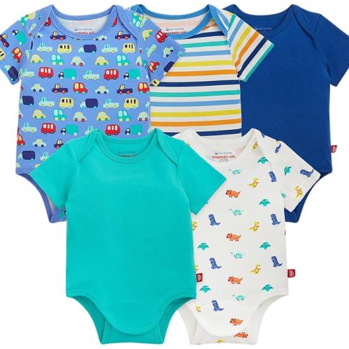 Cloudstretch 5-Pack Bundle | Magnetic Baby Bodysuits, Boys - 2, 9-12 Months