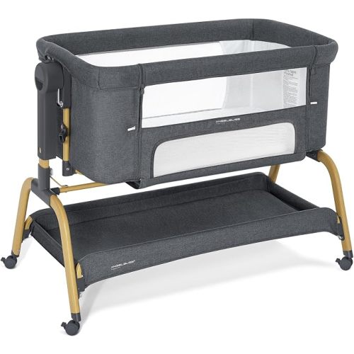 ANGELBLISS 3 in 1 Baby Bassinet, Rocking Bassinets Bedside Sleeper with Comfy Mattress and Wheels, 6 Height Adjustable Easy Folding Portable Bedside Crib for Newborn Infant (Dark Grey)