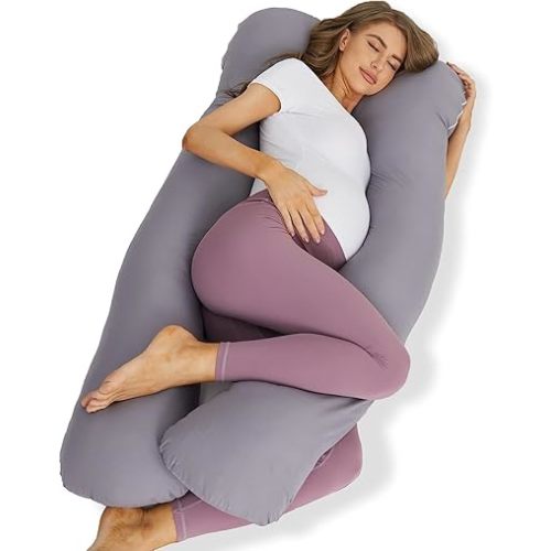 ZZZhen Pregnancy Pillow for Sleeping, U Shaped Maternity Pillow - 56 Inch with Grey Microfiber Removable Cover, Multi- Use and Support Back, Hips, Legs, Belly for Pregnant Women Sleeping