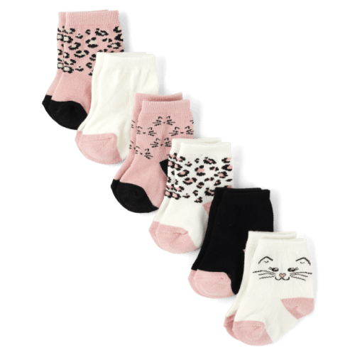 Baby Girls Leopard Midi Socks 6-Pack - White