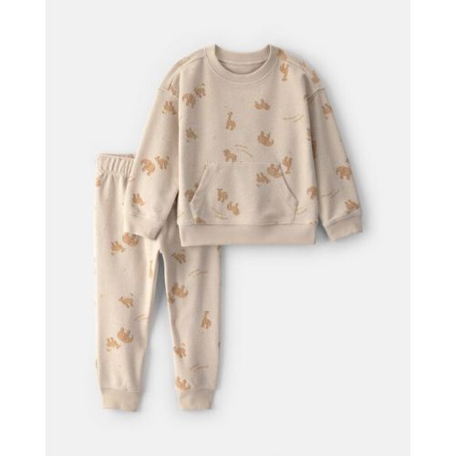 Toddler Boy 2-Piece Animal Cracker French Terry Top & Pant Set - Cream/Brown | Carter's