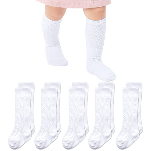 Baby Knee High Socks Cable Knit Long Stockings Seamless Cotton Socks-Newborn Infant Toddler Boys Girls 3/5 Pairs