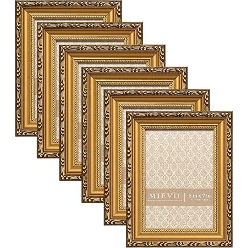 5x7 Picture Frame Gold Bulk - 6PCS Vintage Picture Frames And Tabletop Display, Ornate Photo Frame for Poster, 5x7 Gold Frames of 6