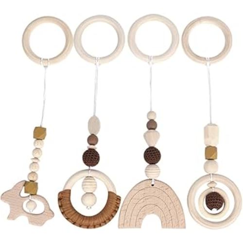 Wooden Baby Gym Hanging Toys, Wooden Baby Hanging Toys Foldable Baby Play Gym Frame Activity Center Hanging Bar Toys Newborn Gift for Baby Girls and Boys