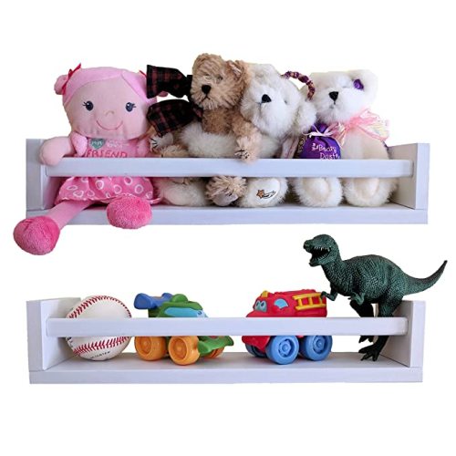 Nursery Room Floating Wall Shelves in White – Set of 2 – Perfect Nursery Decor for Baby’s Room! Kitchen and Bathroom Too! - White Shelf – Set of 2