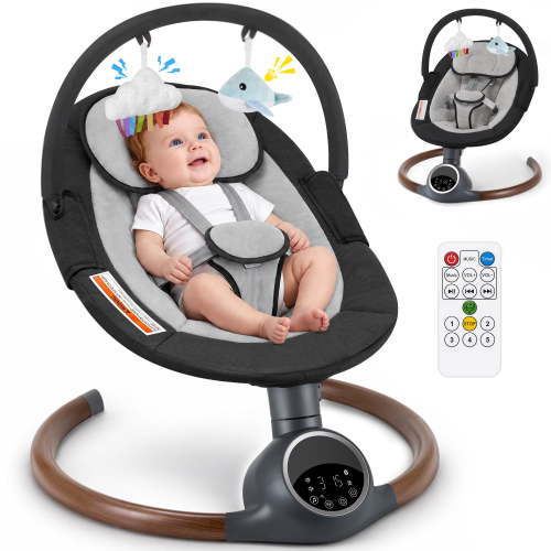 Babyeap Electric Baby Swing for Infants, Motion Detection, 5 Swing Speeds, Remote Control, Bluetooth Music,Black