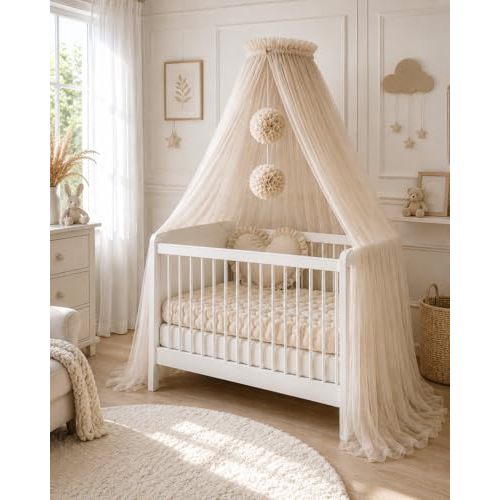 Baby Fancyroom - Canopy for Baby Crib, Princess Crib, Mosquito Net, Canopy for Auxiliary Bed, Baby Room and Nursery Decor, Premium Tulle Canopy (Beige)