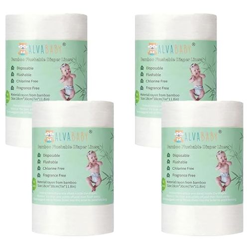 ALVABABY Diaper Liner for Baby Cloth Diapers Natural Soft Disposable Diaper Liners 11.8x7.1 Inch Fragrance Free Chlorine Free 400 Sheets