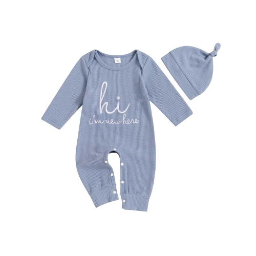 Bagilaanoe Newborn Baby Boy Fall Pajamas Letter Long Sleeve Jumpsuits Beanies Hat 3M 6M 12M Infant One Piece Rompers