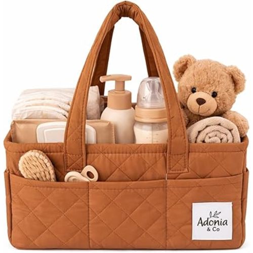 Adonia & Co Diaper Caddy Organizer – Nursery Storage Basket for Newborn & Baby Essentials – Portable, Machine Washable Diaper Bag Organizer for Home & Travel (Brown)