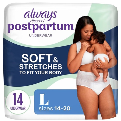 Always Discreet Postpartum and Adult Incontinence Underwear for Women, Large, Maximum Protection, 14 Count