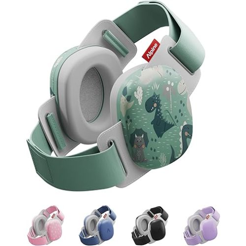 Alpine Muffy Baby Comfort - Protects Hearing for Babies and Toddlers - CE & ANSI Certified - Headband for Safe fit & Comfort - Adjustable for Ages 3-48 Months - 24dB Sound Reduction, Dinos