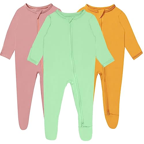 Baby Boy Footed Pajamas with Mittens,Rayon Made from Bamboo Sleepers, 2 Way Zipper Long Sleeve Pjs