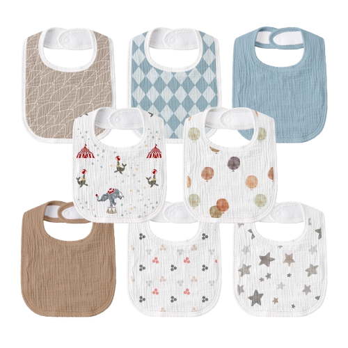 Gllquen Baby Muslin Cotton Cloth Baby Drool Bibs for Boys Girls with Adjustable Snap, 8 Pack, Circus