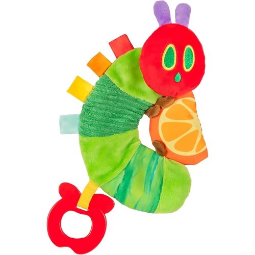 KIDS PREFERRED Eric Carle Toddler Toys The Very Hungry Caterpillar Sensory Toy with Crinkle Orange Slice and Teether Ring for Car Seat and Stroller