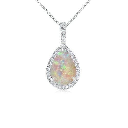Opal Teardrop Pendant with Diamond Halo