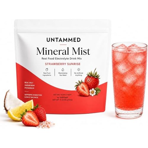 Untamed Mineral Mist Electrolytes, Real Food Hydration Drink Mix with Sodium Potassium Magnesium, Strawberry Sunrise, No Stevia No Added Sweeteners, Electrolyte Powder for Daily Hydration, 30 Servings