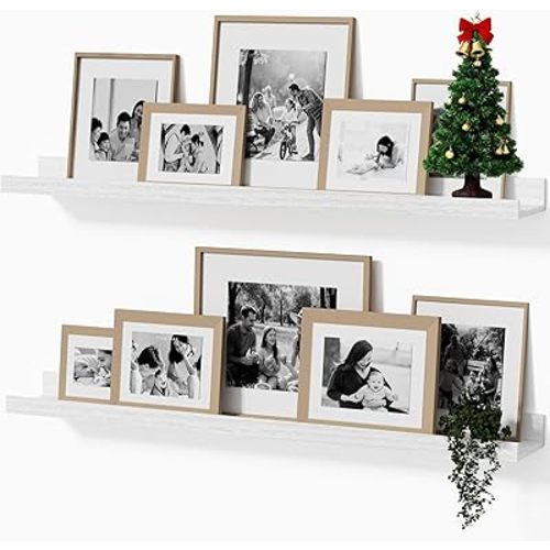 Floating Picture Ledge Shelves, 2-Pack Wall Mounted Book Shelf for Nursery & Kids Room, Floating Shelves for Wall Photo Frames with Lip, Living Room or Bedroom, 36inch, White