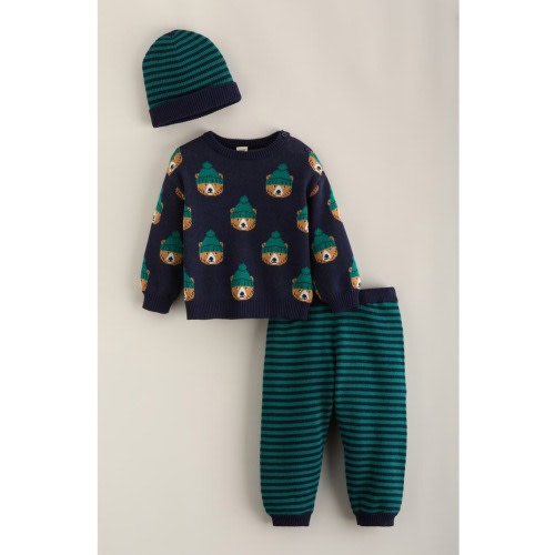 Kids' Festive Print Sweater, Joggers & Beanie 3-Piece Set