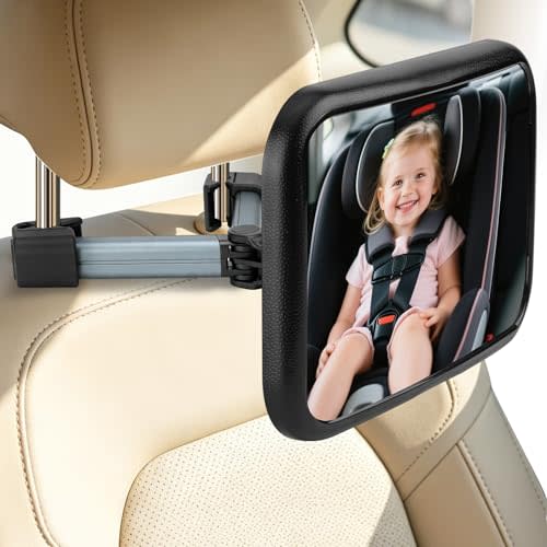 Baby Car Mirror, Hook Clip Car Back Seat Mirror for Baby Rear Facing, Clear Wide View Stable Safety Shatterproof 360° Rotation, Easily Observe the Baby