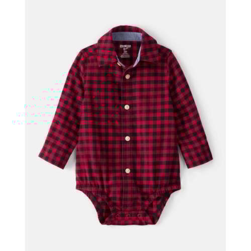 Baby Boy Plaid Cotton Long-Sleeve Button-Down Fashion Bodysuit - Red - OshKosh | Carter's