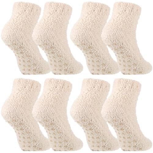 Foaincore 4 Pack Non Slip Hospital Socks for Women Men Non Slip Ankle Fuzzy Socks Thick Warm Festival Gifts
