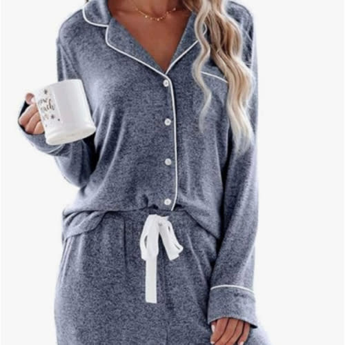 Aamikast Women's Pajama Sets Long Sleeve Button Down Sleepwear Nightwear Soft Pjs Lounge Sets