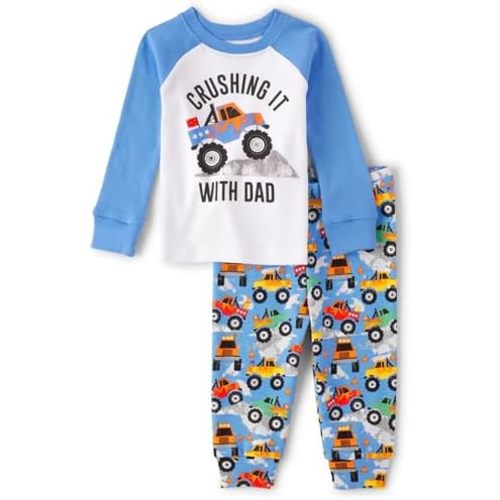 The Children's Place baby boys Button Long Sleeve Top and Pants Snug Fit 100% Cotton 2 Piece Pajama Set