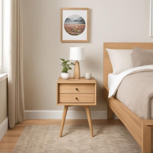 Mid-Century 2-Drawer Scandinavian Oak Nightstand