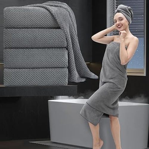 Extra Large Bath Towel Set of 4 (35"x70"),Oversized Bath Sheet Super Soft Highly Absorbent Jumbo Bathroom Towel Set Microfibers Quick Dry Shower Towel for Hotel,Bathroom,Guest,Spa,Gym (Dark Gray)