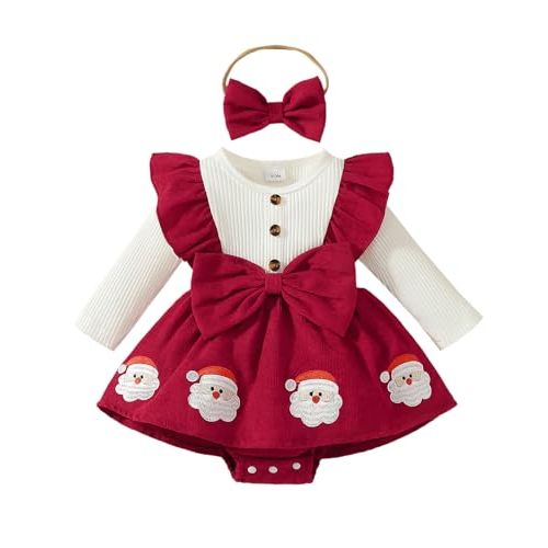 Newborn Baby Girl Fall Winter Outfits Infant Ribbed Romper Dress Ruffle Long Sleeve Clothes Jumpsuit with Bow Headband
